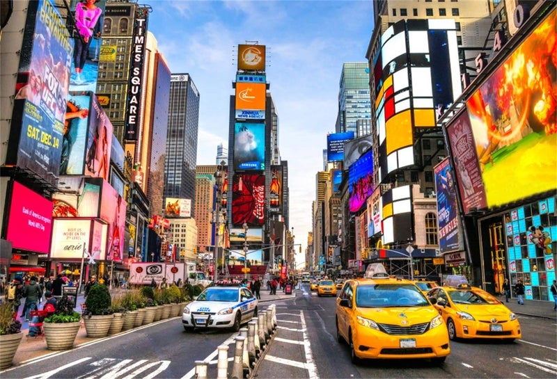 Laeacco 7x5ft New York Times Square Background NYC Time Square Taxi Buildings Vinyl Photography Backdrops Advertising Board New York Street Party Financial District Film Shooting Video Studio Banner - Image 1